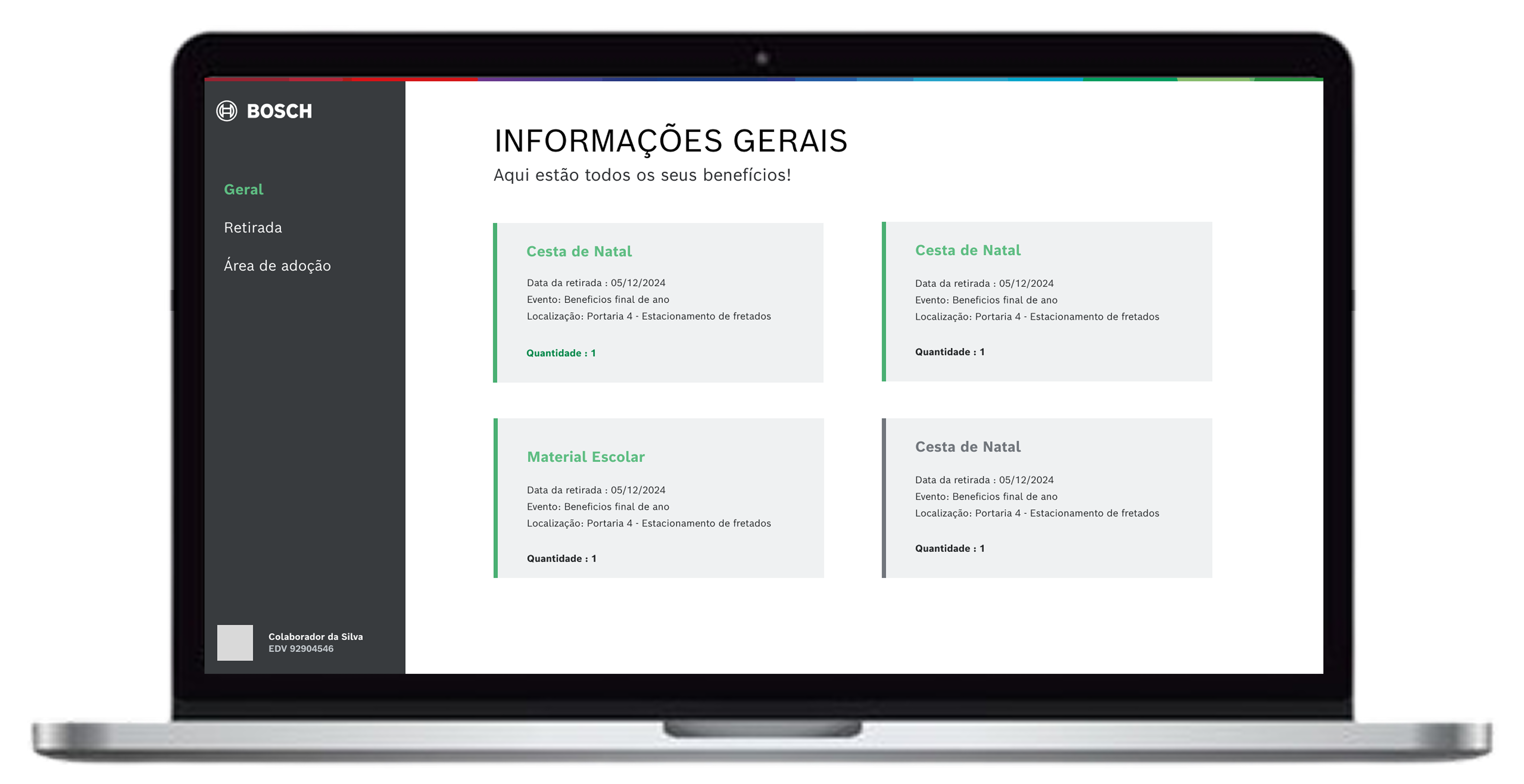 Tela de visualização de beneficios disponiveis - plataforma online
